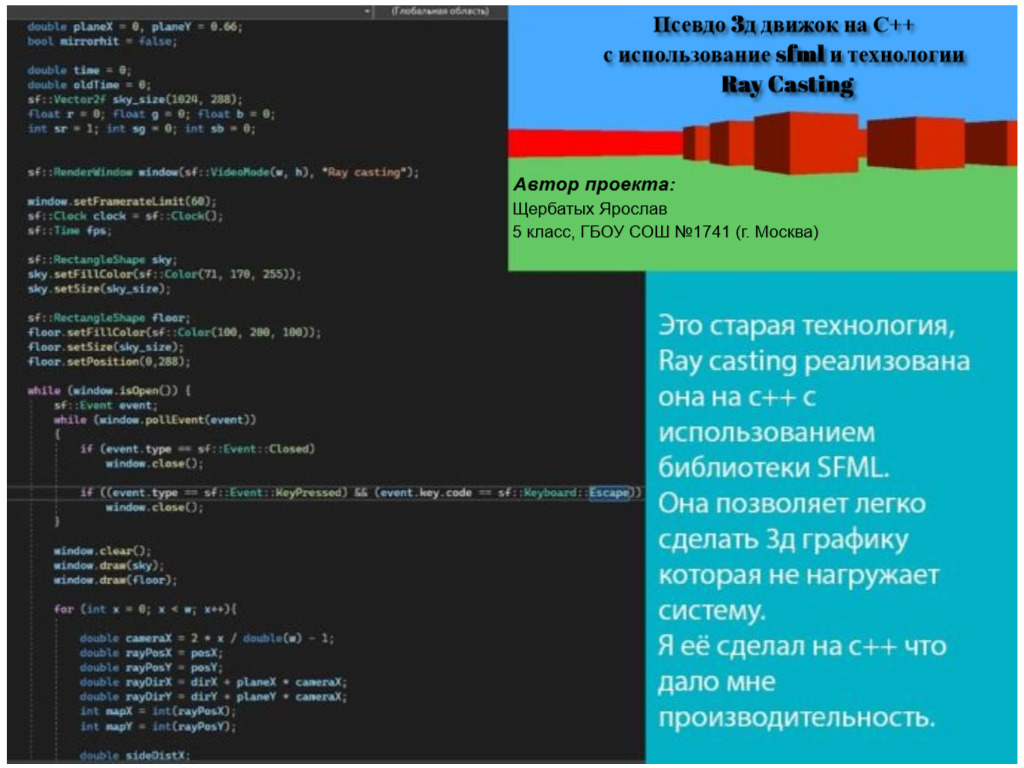 Псевдо 3д движок на С++ с использование sfml и технологии Ray Casting